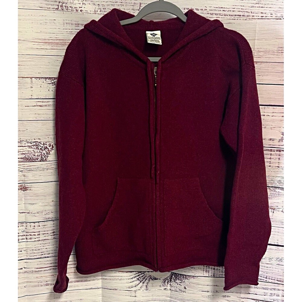 Columbia 100% Shetland Wool Full Zip Hoodie Burgundy/Brown L